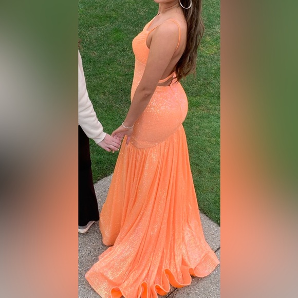 Coral Prom Sequence Long Backless Mermaid Dress - Picture 8 of 9